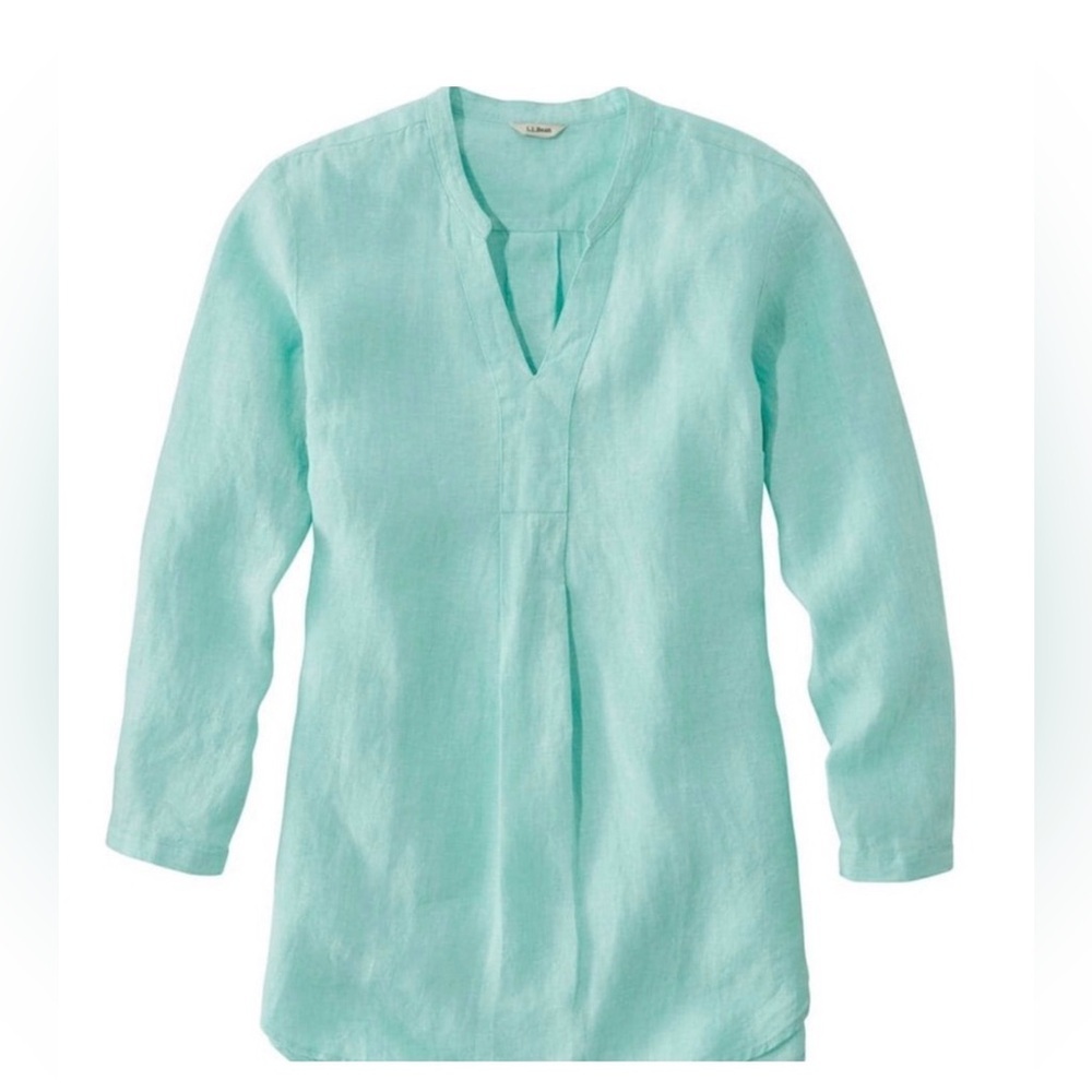 L.L. Bean Premium Washable Linen Splitneck Shirt Women’s Size Medium Petite Blue